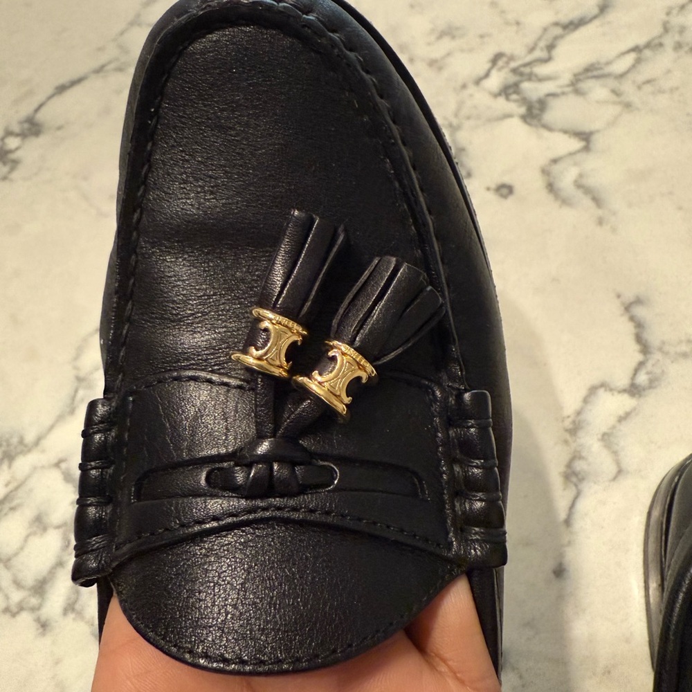Celine Black and Gold Leather Loafers with Tassel Detail - Picture 3 of 6